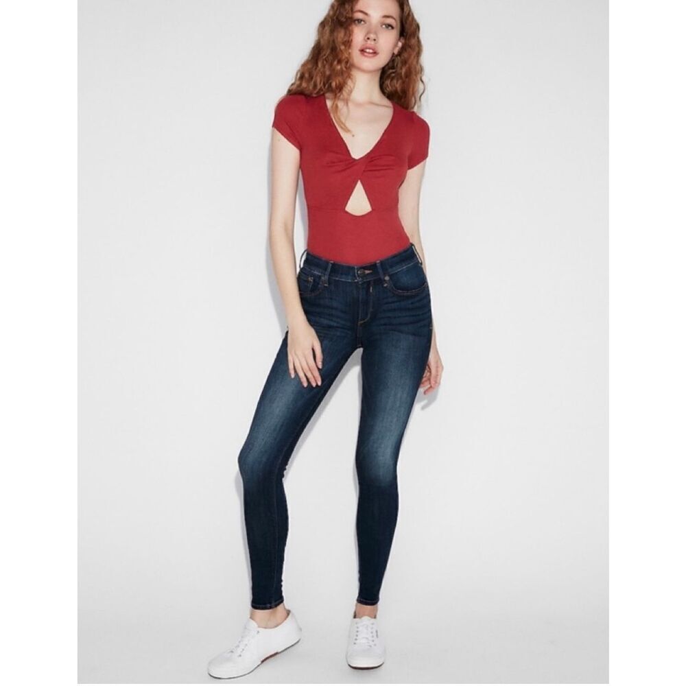 Womens Express Dark Rinse Mid Rise Leggings Denim Jeans - Sz 10 Regular 10R